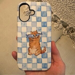 iPhone 17 Case - Blue Checkered with Cute Orange Cat
